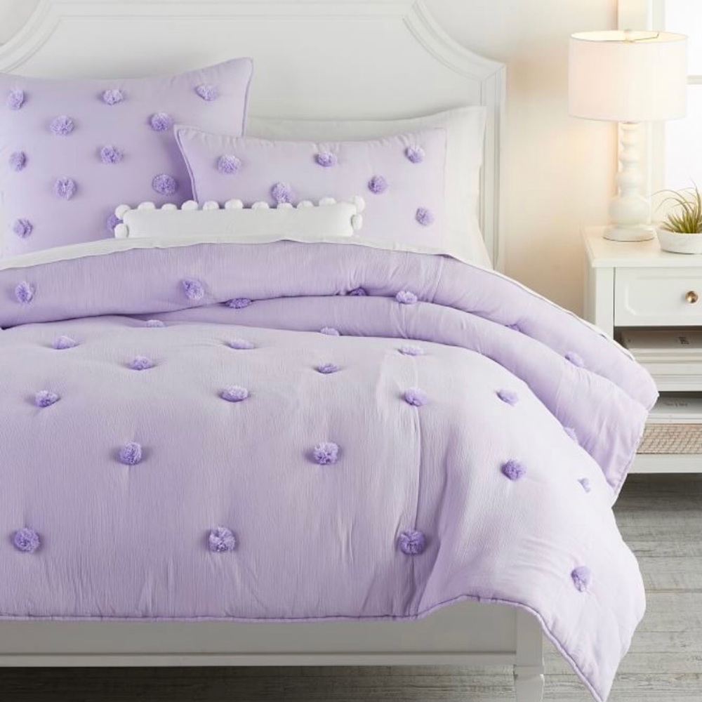 💜PB Teen💜purple quilted standard sham with pompoms